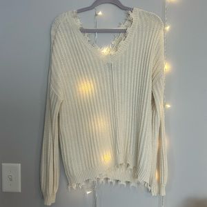 Cream Fringy Over Sized Sweater